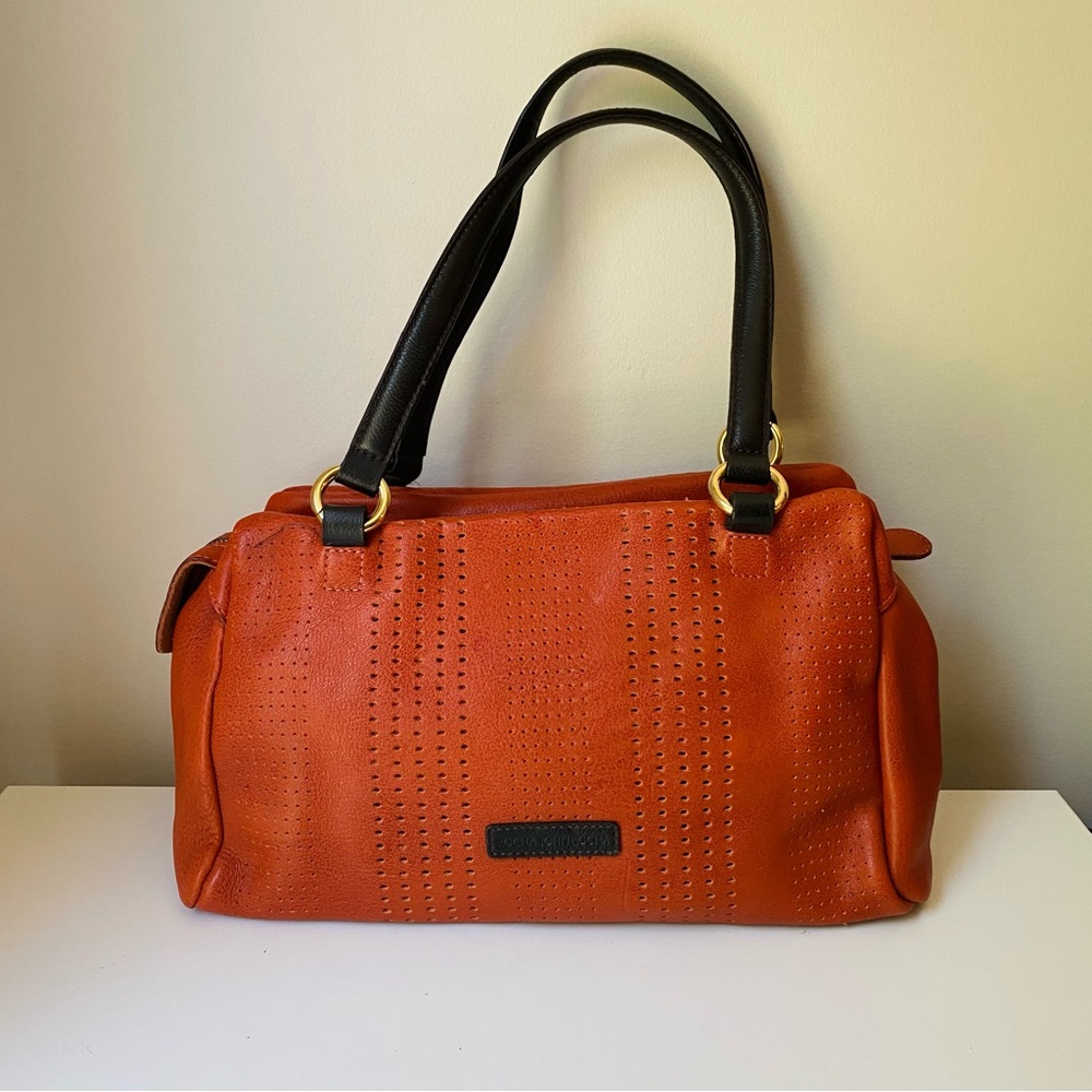 Rocha John Rocha Leather Orange Brown Perforated Boho Shoulder Bag Rare NWOT